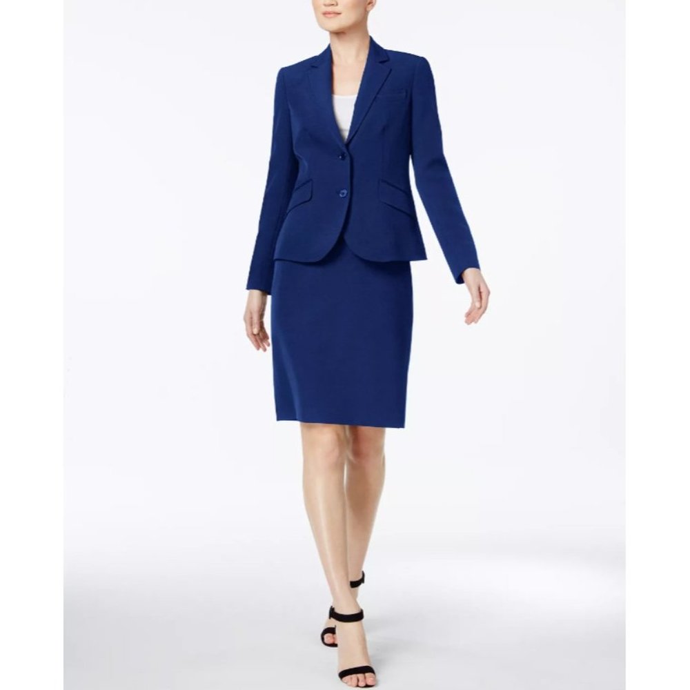 Anne Klein Executive Collection Notch Collar 2 Button Closure Blazer Navy 2